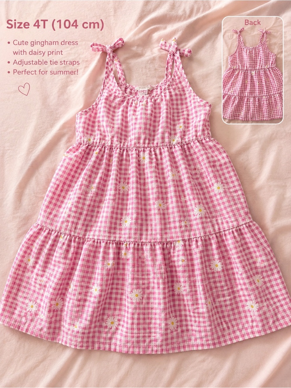 Zara Pink Gingham Daisy Tie-Shoulder Dress